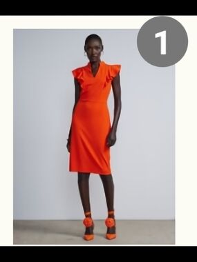 New York & Company Bright Orange Ruffle-Sleeve Midi Dress